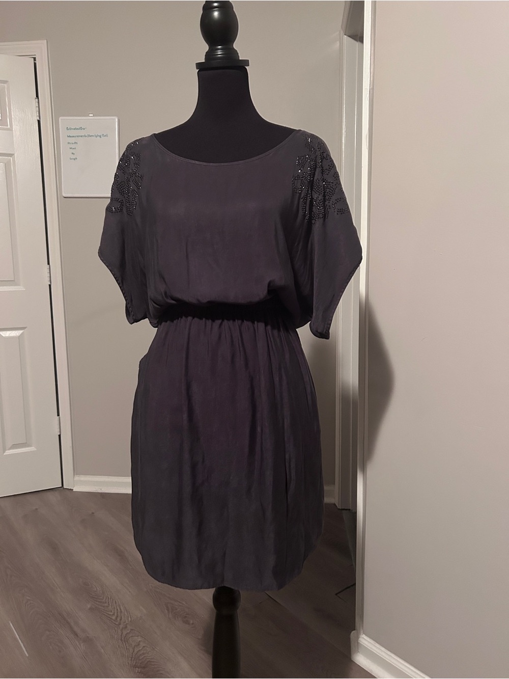 Express Embellished Sleeve Blouson Dress | Dark Gray Black Cocktail Party Dress